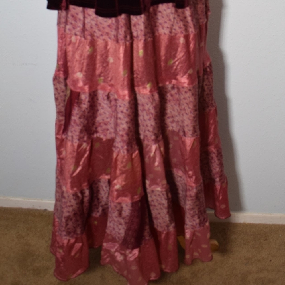 Patchwork Tiered Silk-Effect Maxi Skirt From Para… - image 4